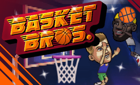 2 basketball players are fighting for the ball near the basket in Basketball Bros