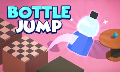 bottles and various surfaces in Bottle Jump from tables, chairs to high, precarious cabinets.