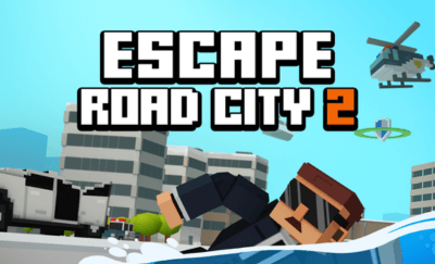 The character has just escaped from a car surrounded by police and is trying to find a new car in Escape Road 2