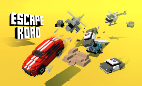 The cars in Escape Road: your car, police cars, helicopters...