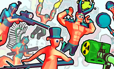 The characters are in a chaotic battle in Funny Shooter 2