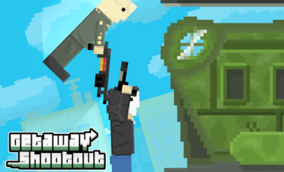 The characters in Getaway Shootout are having a funny fight with each other.