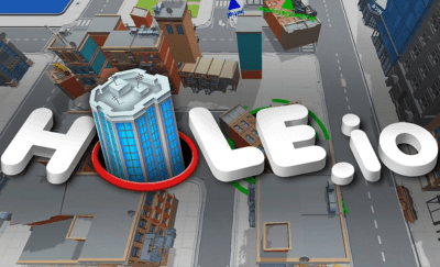 player swallowing a building in Hole.io