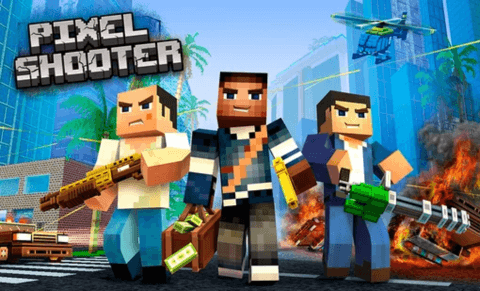 Pixel Shooter game characters are holding weapons to fight, they look very cool