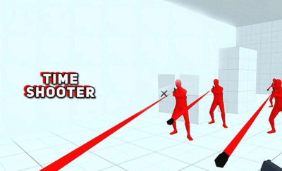 From a first-person perspective, the player is facing multiple slow-moving projectiles from opponents in Time Shooter